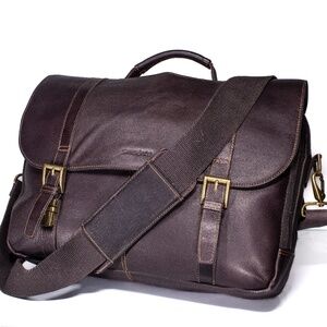 Samsonite Leather Messenger Bag | Brown Leather Flapover Case Double Gusset